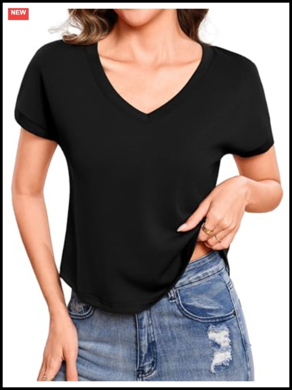 Totatuit Women's Cropped V-Neck Cap Sleeve Tee Casual Summer Crop Top